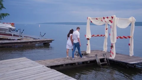 Couple in love at the pier Stock Footage 73893852