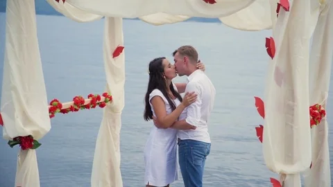 Couple in love at the pier Stock Footage 73893963