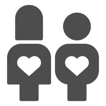 Couple in love with reciprocity solid icon. Lovers with heart in their bodies Stockillustratie