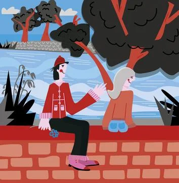 Couple in love by the river. Stock Illustration