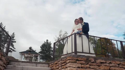 A couple in love stands on an observation deck in the park Video stock 246711054