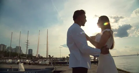 A couple in love is talking on the pier Video stock 156959686