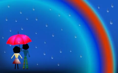 Couple in love under the rain Stock Illustration