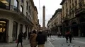 Couple in love a walk in Rizzoli Street, Towers Of Bologna, Two Towers, Asinelli 4k or 4k+ Resolution