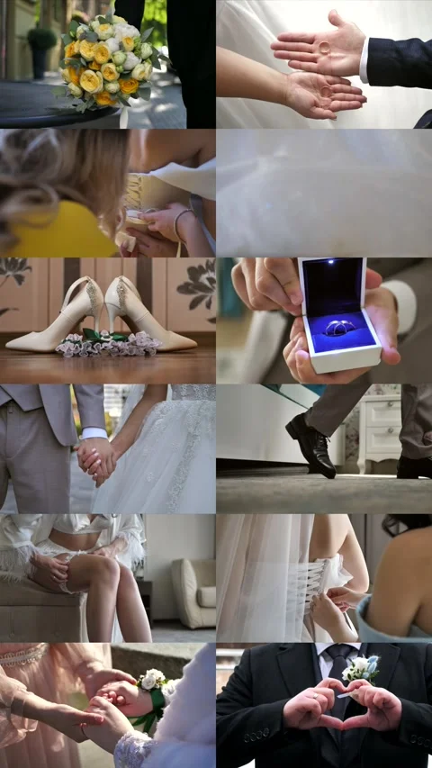 Couple in love. wedding collage. multiscreen . Wedding day concept Stock Footage 303183439