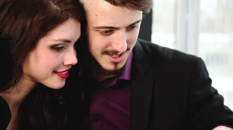 Couple of lovers on a date in a restaurant Stock Footage 45645640