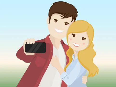 Couple of lovers making a selfie Stock Illustration