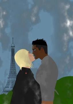 Couple lovers in Paris. Stock Illustration