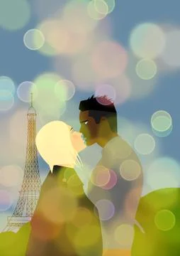 Couple lovers in Paris. Stock Illustration