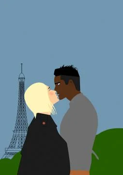 Couple lovers in Paris. Stock Illustration