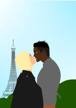 Couple lovers in Paris. Stock Illustration