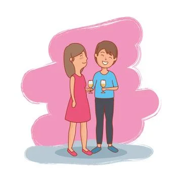 Couple lovers with wine cups Ilustração Stock