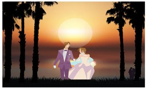 Couple is loving on beach Stock Illustration