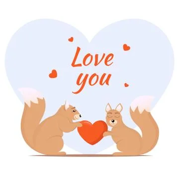 Couple of loving squirrels. One squirrel gives another a heart. Cute animals  Stock Illustration