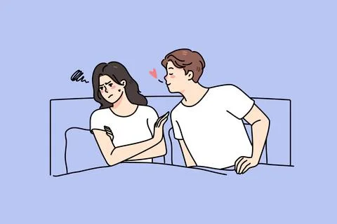 Couple lying in bed have relationship problems イラスト素材