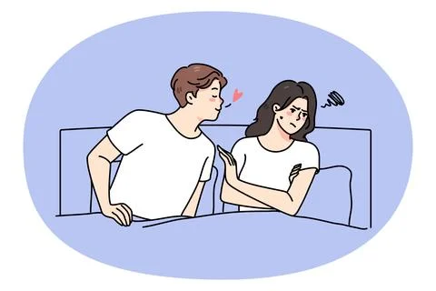 Couple lying in bed have relationship problems イラスト素材