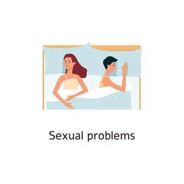Couple lying in bed with sexual problems cartoon style Stock Illustration