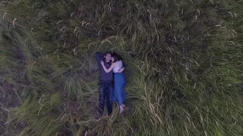 Couple lying in the grass in a field Stock-Footage 72636199