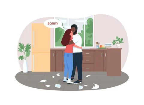 Couple makes up 2D vector web banner, poster Stock Illustration