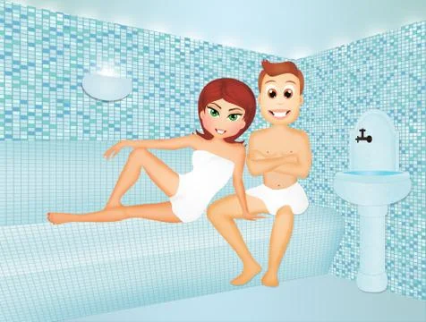 Couple makes steam bath Stock Illustration