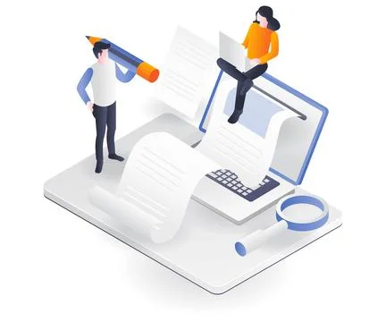 A couple is making creative blog content for SEO optimization Stock Illustration