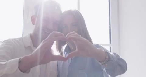 Couple Making Heart With Hands Celebrating Valentines Day Stock Footage 320970166