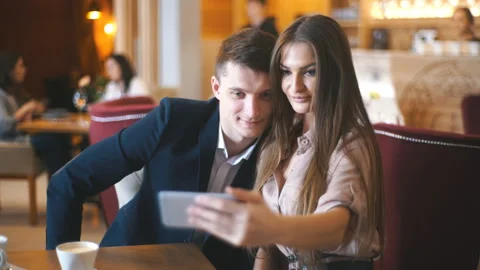 Couple making selfie with front camera. Stock Footage 87134121