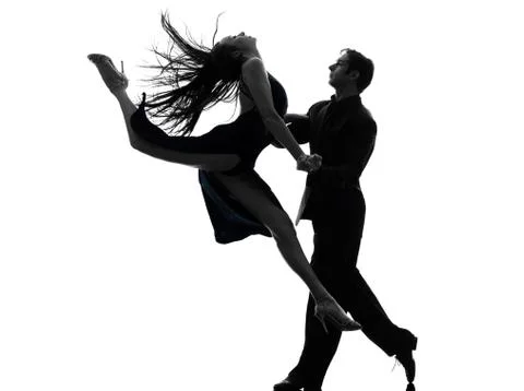 Couple man woman ballroom dancers tangoing  silhouette Stock Photos