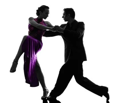 Couple man woman ballroom dancers tangoing  silhouette Stock Photos