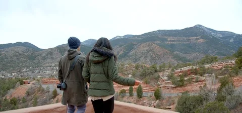 Couple at Manitou Native American Cliffs, Colorado Mountains Stock Footage 109490279