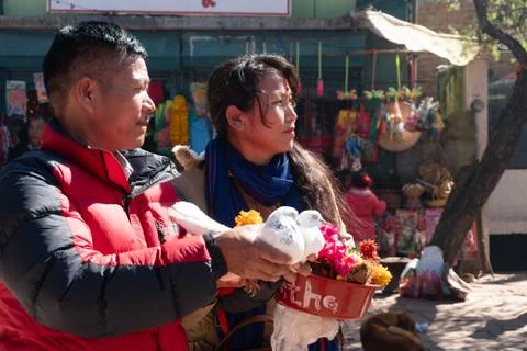 Couple at Manokamana Devi Temple Stock Photos