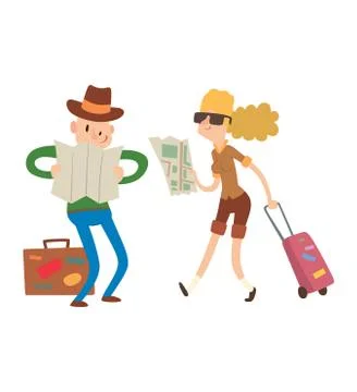 Couple with maps vector Ilustração Stock