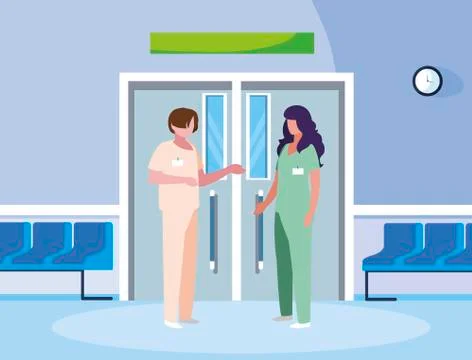 Couple medicine workers in elevator door Ilustração Stock