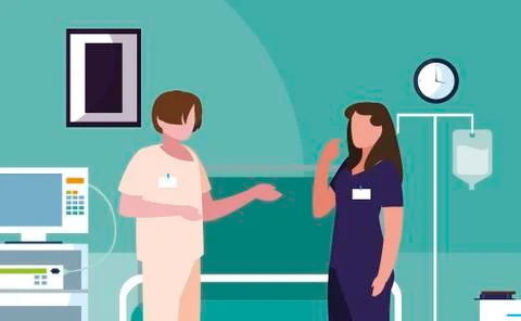 Couple medicine workers in operating theater Stock Illustration