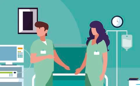 Couple medicine workers in operating theater Stock Illustration