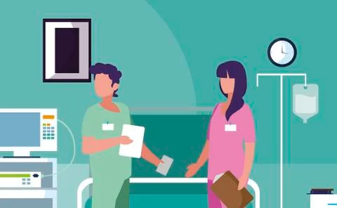 Couple medicine workers in operating theater Stock Illustration