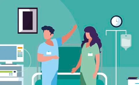 Couple medicine workers in operating theater 库存插图