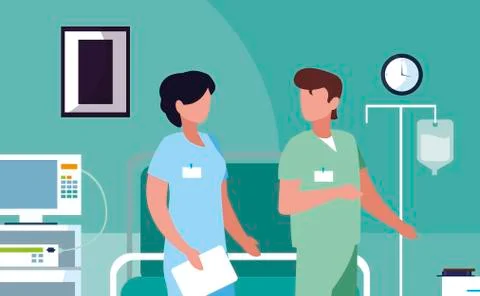 Couple medicine workers in operating theater Stock Illustration