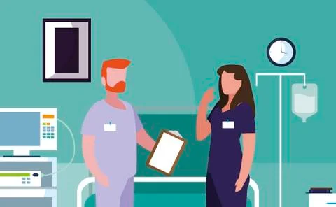 Couple medicine workers in operating theater Stock Illustration