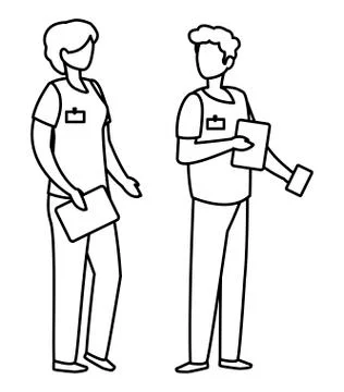 Couple medicine workers with uniform characters Stockillustratie