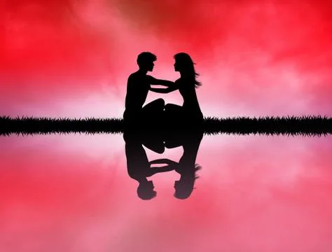 Couple in meditation on river Ilustração Stock