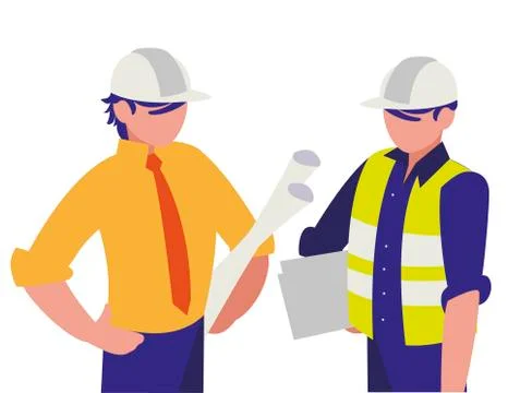 Couple of men builders working Stock Illustration