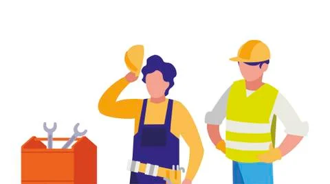 Couple of men builders working with toolbox Illustration