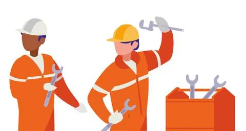 Couple of men builders working with toolbox Illustration