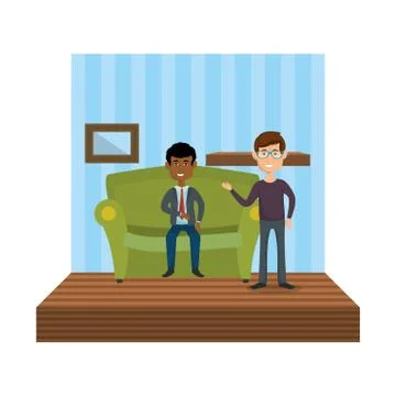 Couple of men sitting in the sofa Ilustração Stock