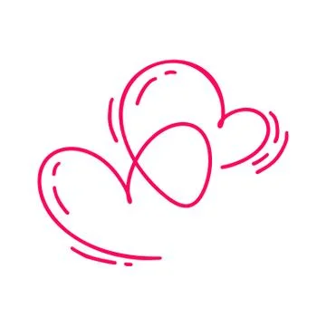 Couple monoline Red Vector Valentines Day Hand Drawn Calligraphic two Hearts Stock Illustration