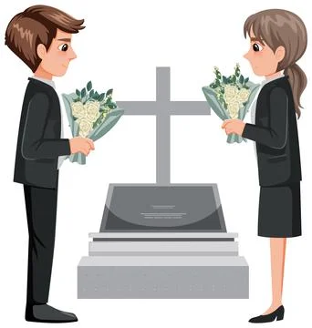A couple in mourning clothes and grave Stock Illustration