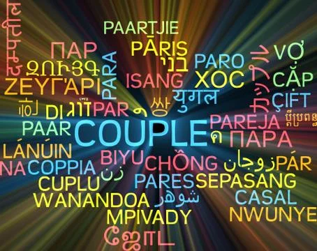Couple multilanguage wordcloud background concept glowing Stock Illustration