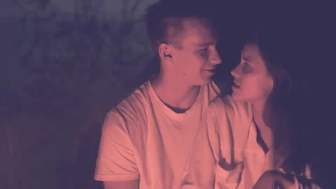 Couple near campfire. Stock Footage 95734246