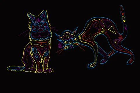 Couple Of Neon Cats Illustrazione stock
